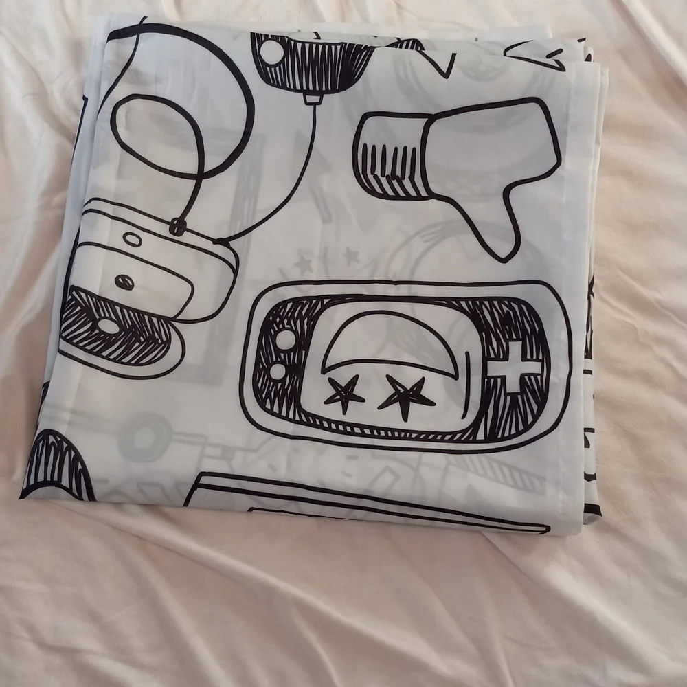 Video Game Stall Shower Curtain by Ambersonne. Black on White. 70